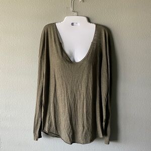 Free People We The Free Olive Green Deep V-Neck Long Sleeve Top